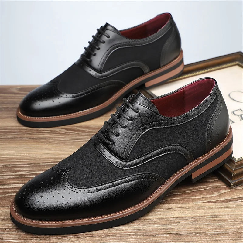 Versatile men's two-tone brogue oxfords, ideal for both formal events and smart casual wear.