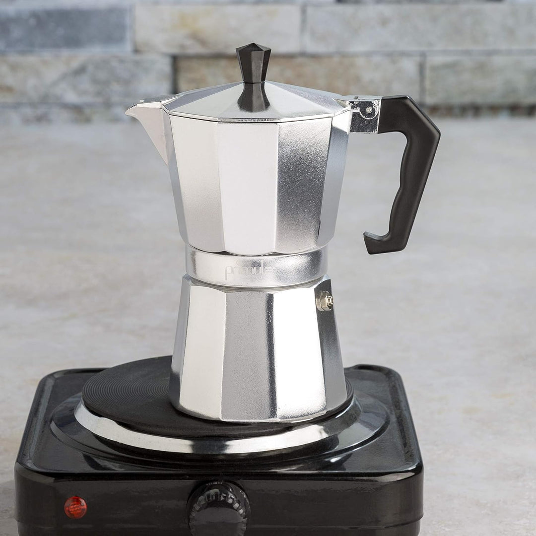 Premium Moka Pot coffee maker, ideal for crafting delicious stovetop Italian and Cuban cafe-style espresso at home.