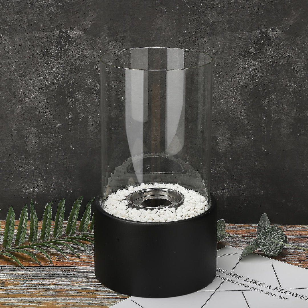 Lumora Open Flame Oil Lamp, a distinguished metal and glass piece, perfect as a decorative table lamp.