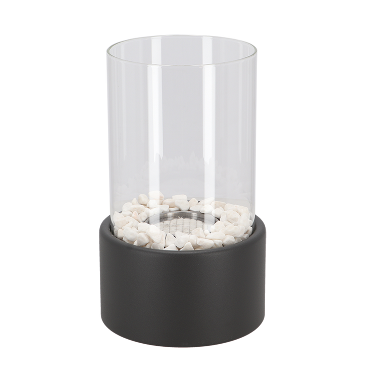 Metal and glass oil lamp, Lumora Classic, with an open flame, offering charming ambient and indoor lighting.