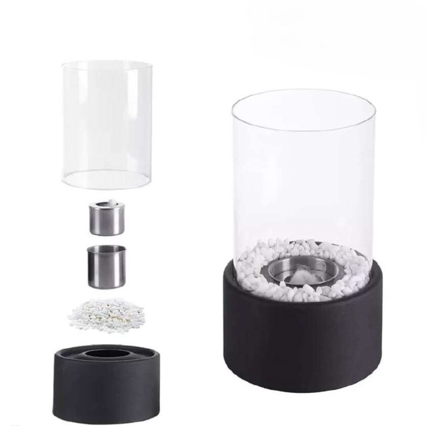 Tabletop oil lamp, Lumora Classic, open flame, metal finish with glass, great for decorative indoor lighting.