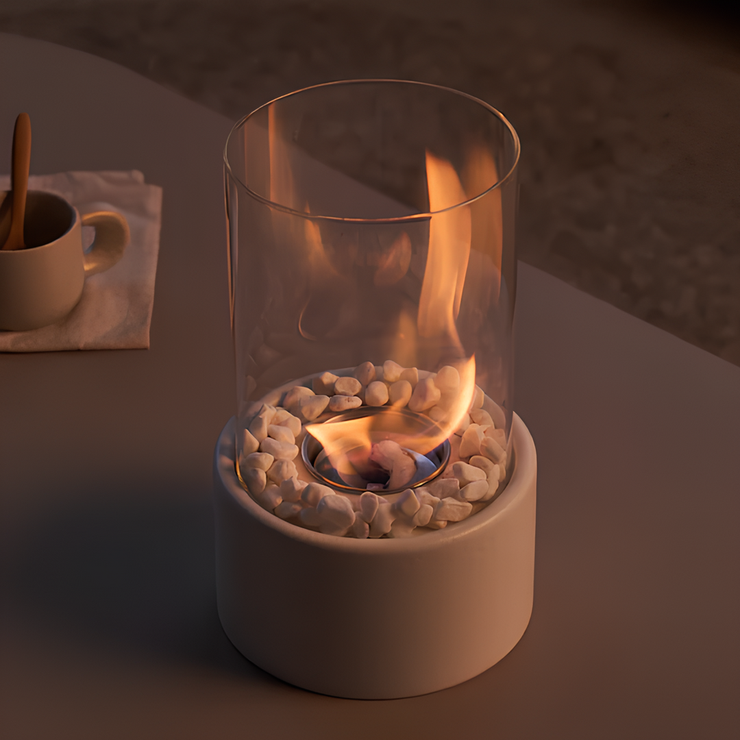 Lumora Classic Oil Lamp with open flame, elegant metal and glass construction, decorative indoor lighting.