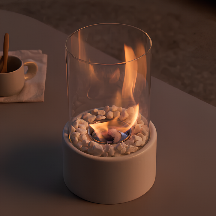 Lumora Classic Oil Lamp with open flame, elegant metal and glass construction, decorative indoor lighting.