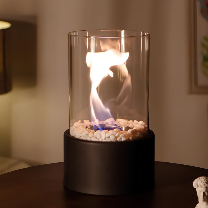 Vintage style oil lamp, Lumora brand, for atmospheric home decor and soft ambient lighting on a table.