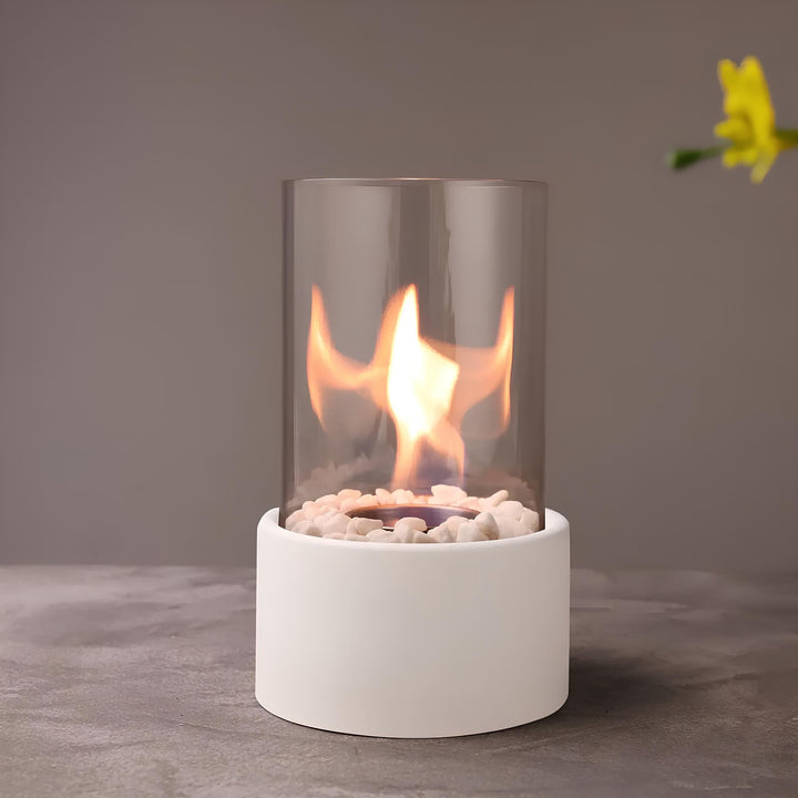 Lumora decorative table lamp, a classic open flame oil lantern in metal and glass, for ambient light.