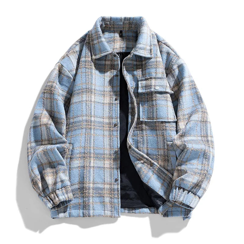 Versatile classic plaid jacket, warm and stylish unisex outerwear for cold weather.