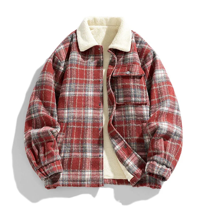 Timeless classic plaid jacket, a cozy unisex winter staple for cold-weather style.