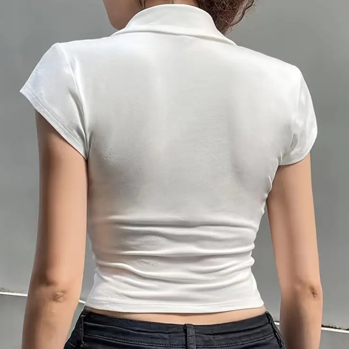 Elegant white long sleeve button-up blouse, perfect women's top for work or stylish casual wear.