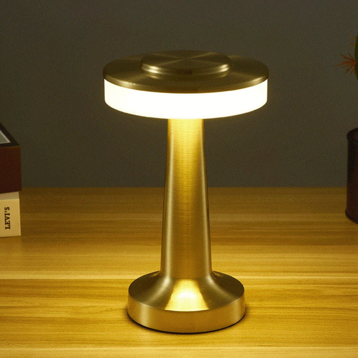 Classic wireless dimmable LED table lamp in a retro design, perfect for home decor and portable lighting.