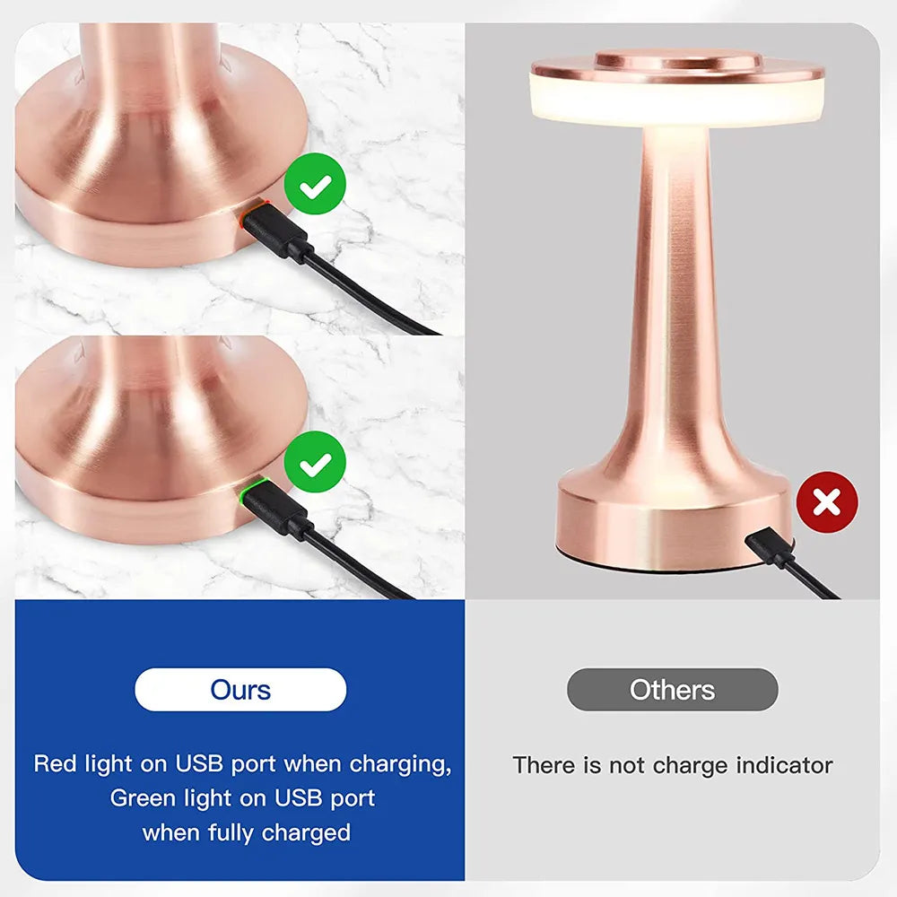 Portable retro LED lamp, wireless and dimmable, ideal for versatile home lighting and decor.