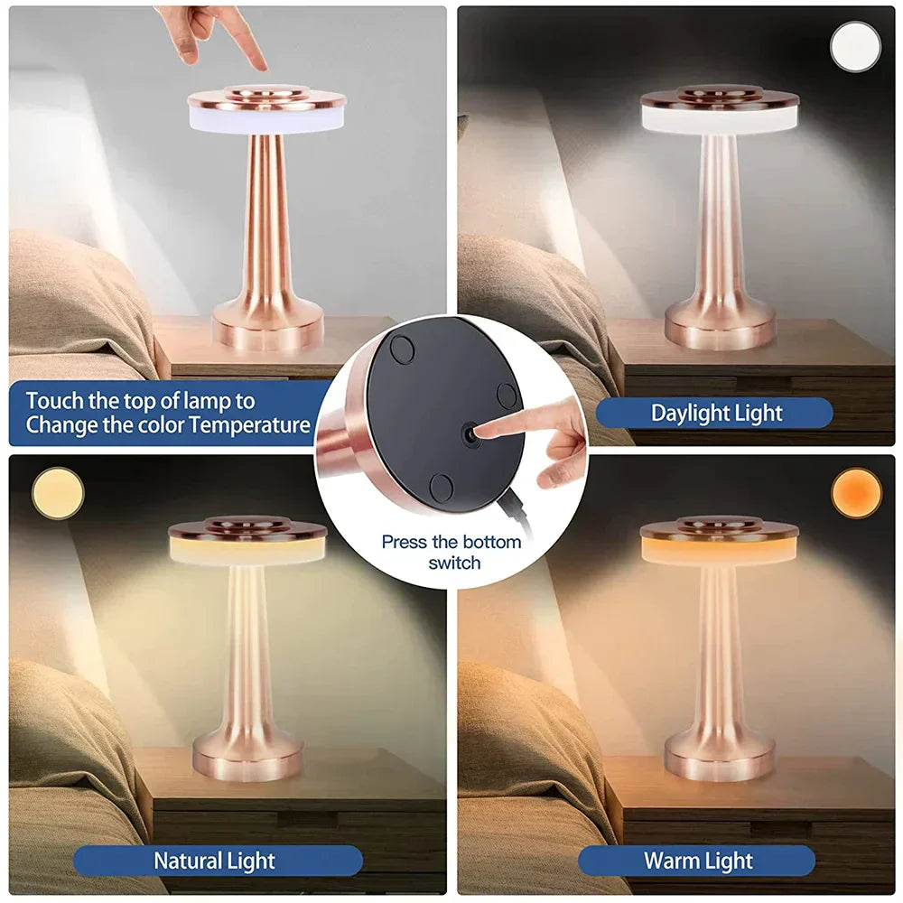 Modern classic wireless LED table lamp, portable & dimmable, excellent for accent lighting & indoor use.