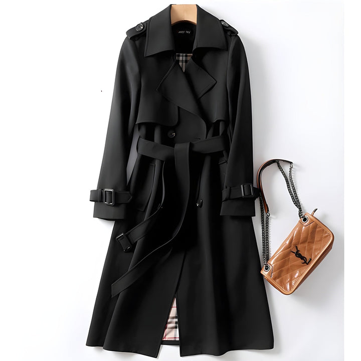 Fall & spring women's trench coat, double-breasted, belted, and water-resistant for versatile outerwear.