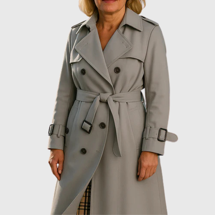 Women's classic belted trench coat, double-breasted & water-resistant, perfect for sophisticated style.