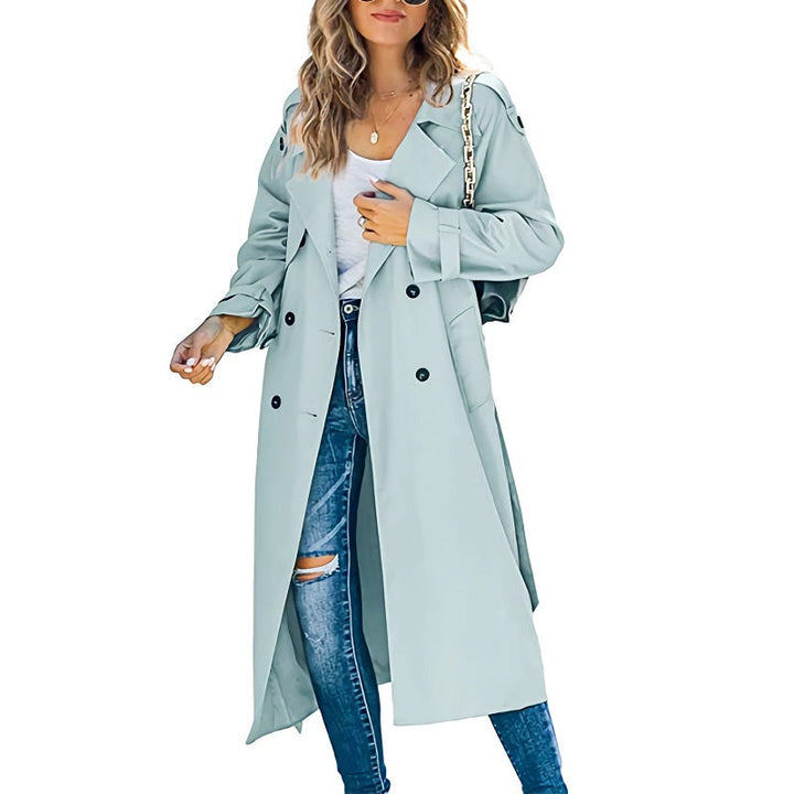 Elegant women's long trench coat, versatile outerwear for both formal events and chic casual outfits.