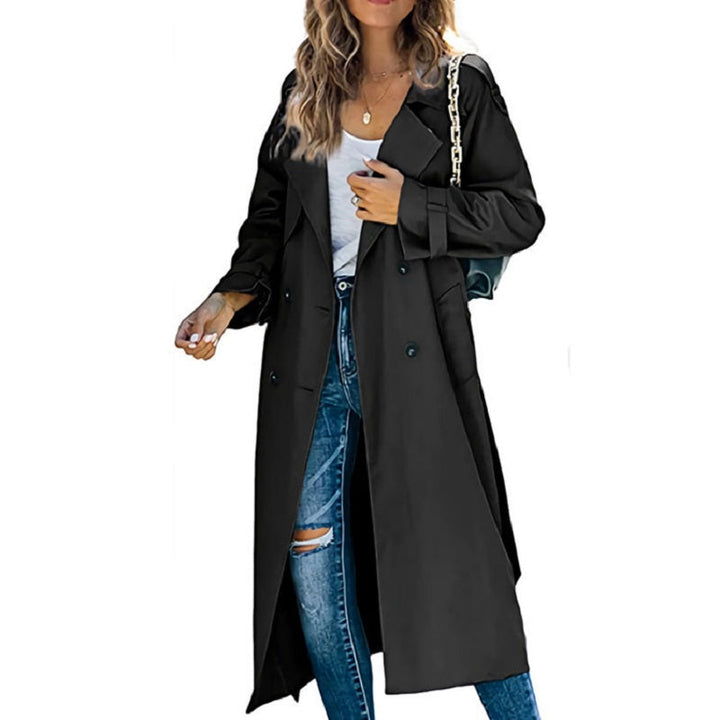 Fashionable women's belted trench coat, a classic long outerwear jacket, perfect for spring & fall.