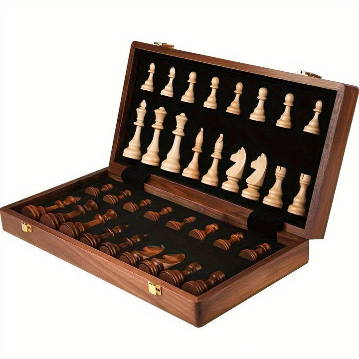 Classic wooden chess set with full board, carved pieces, and extra figures for enhanced strategy game nights.