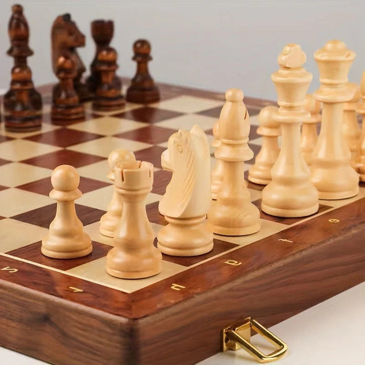 Premium wooden chess set, ideal for game night. Includes a robust board, classic figures, and extra pieces for intense strategy.