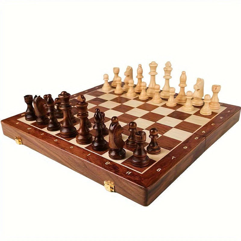 Timeless classic wooden chess set, complete with all chess figures and bonus pieces, perfect for intellectual board game play.