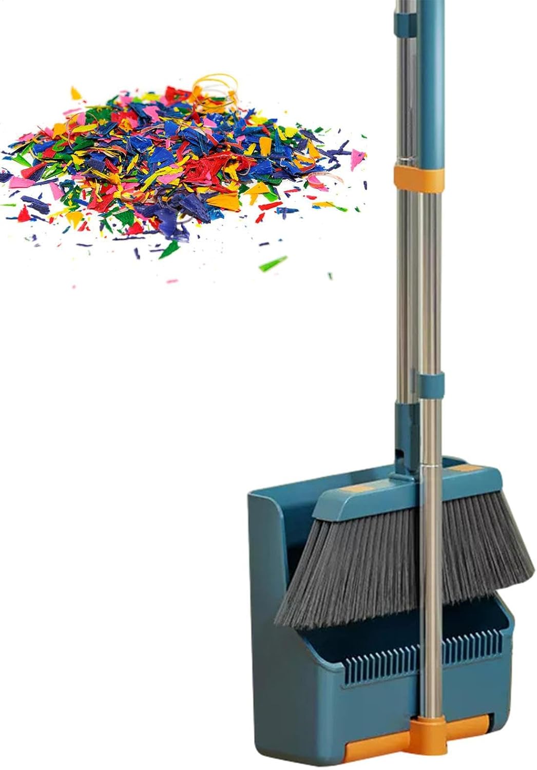 Clavira long handle broom & dustpan set with 180° rotating head for home floor cleaning