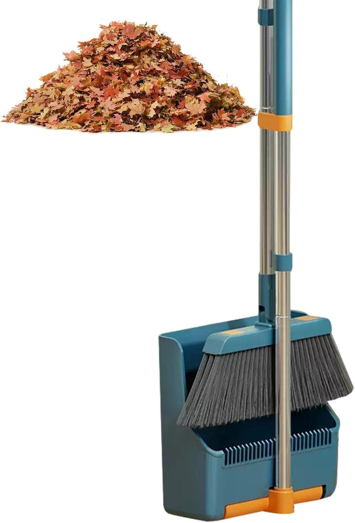 Full image of Clavira long handle broom and dustpan set, ready for use in home floor care