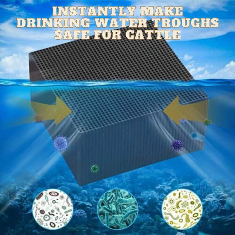 Activated carbon bio cube for pet-safe water treatment in aquariums, livestock tanks, & horse troughs, improving animal care.