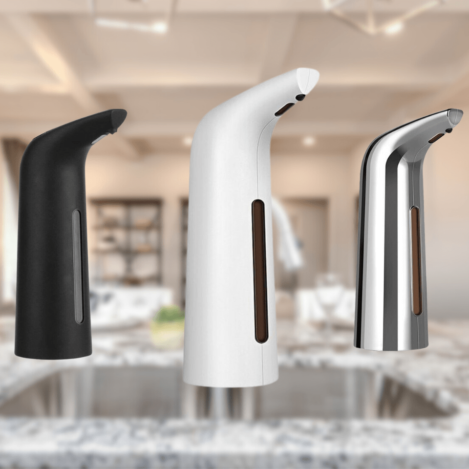 Hands-free CLEANFLOW automatic soap dispenser (13.5oz) promoting hygiene in bathrooms & kitchens with touchless operation.
