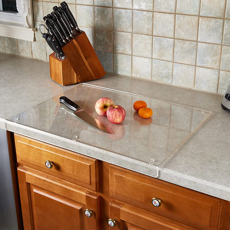 Transparent anti-slip cutting board; elegant & practical addition to any modern kitchen workspace.