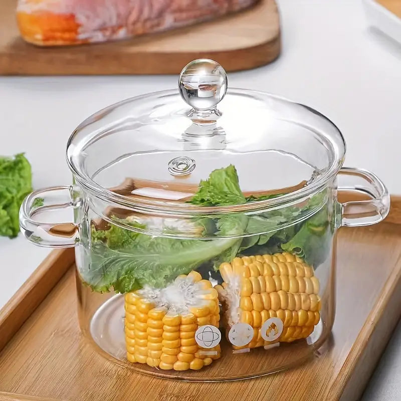 Versatile glass casserole pot, ideal for cooking delicious soups, stews, and serving meals directly.