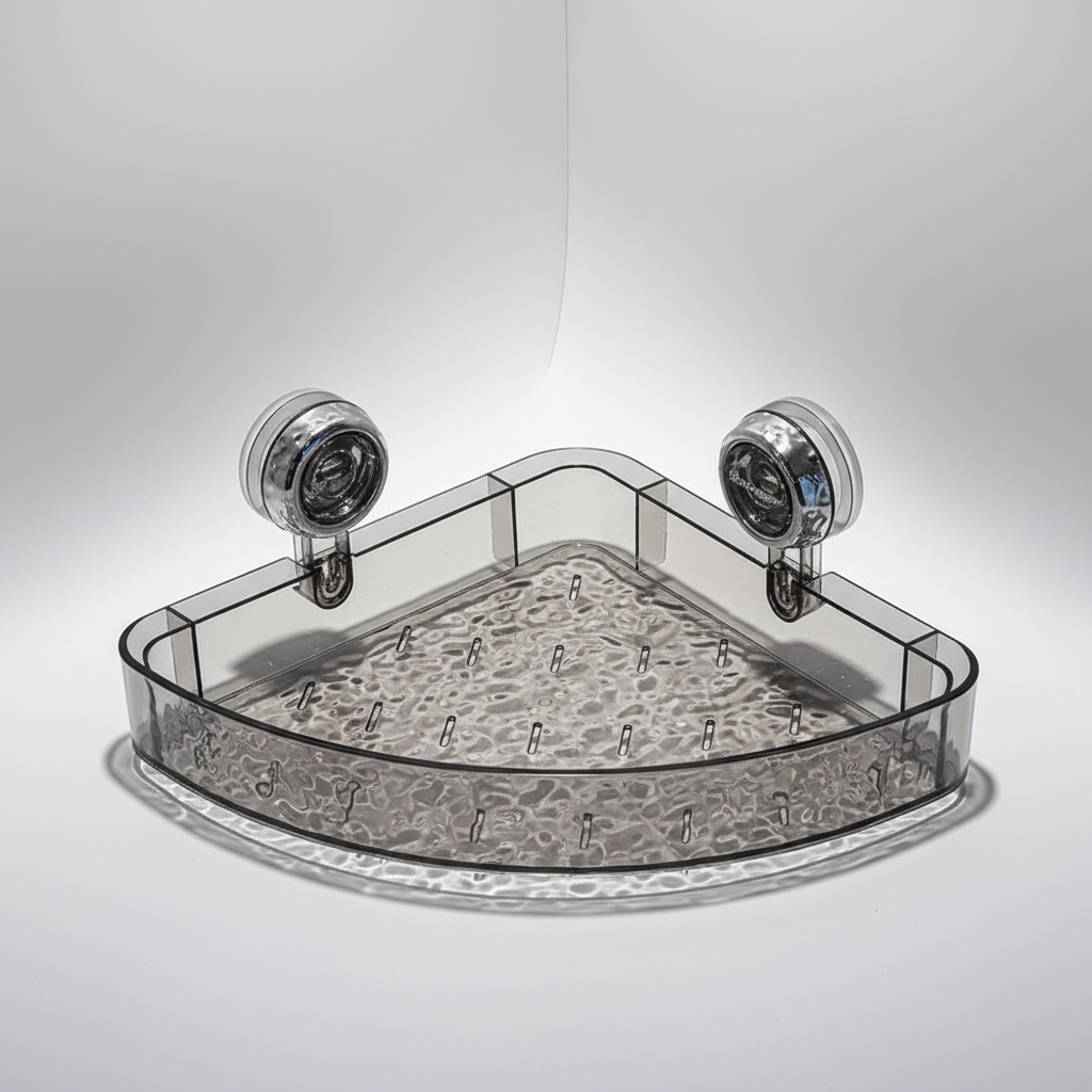 Sleek clear acrylic wall organizer with strong suction cups. Modern, no-drill storage for bathrooms & kitchens.