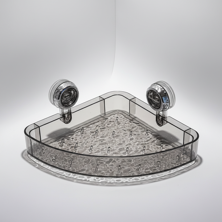 Sleek clear acrylic wall organizer with strong suction cups. Modern, no-drill storage for bathrooms & kitchens.