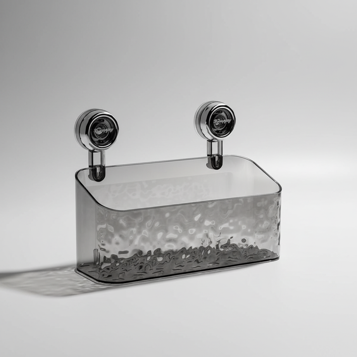 Multipurpose clear wall organizer with suction cups. No-drill storage solution for bathroom, kitchen & home.
