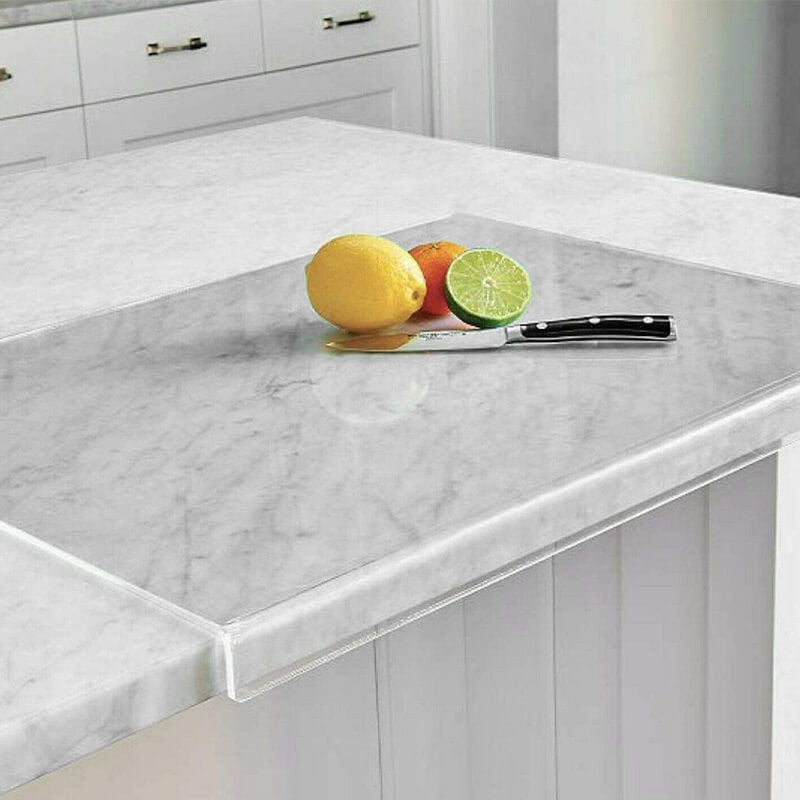 Clear non-slip acrylic cutting board with GlassEdge for safe kitchen food prep and stylish serving.