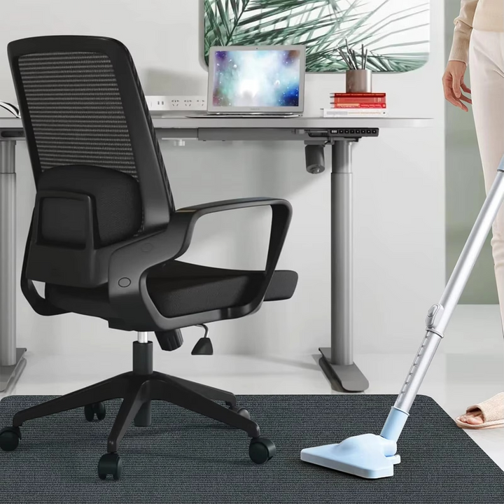 Durable clear office chair mat for carpet, with studs to protect from rolling chair damage & allow easy movement.
