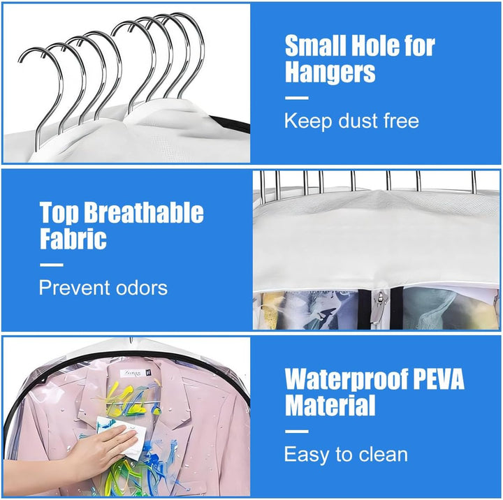 Clothes protection with clear PEVA garment storage bags, set of 5