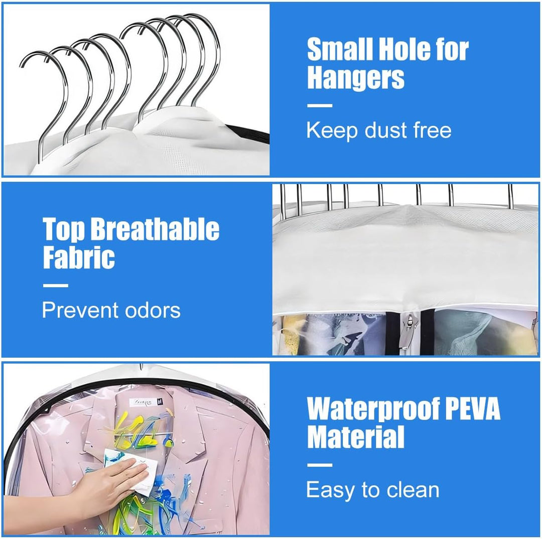 Set of clear garment bags for dust-free clothing storage