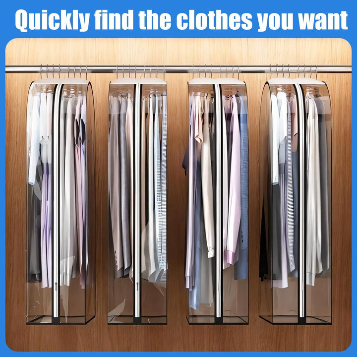 Clear garment bags for protecting seasonal clothes in a wardrobe