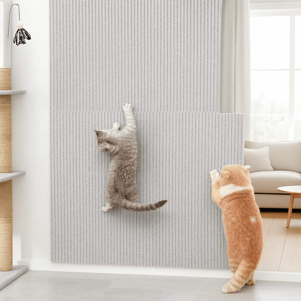Clear self-adhesive cat scratch protector film for furniture.