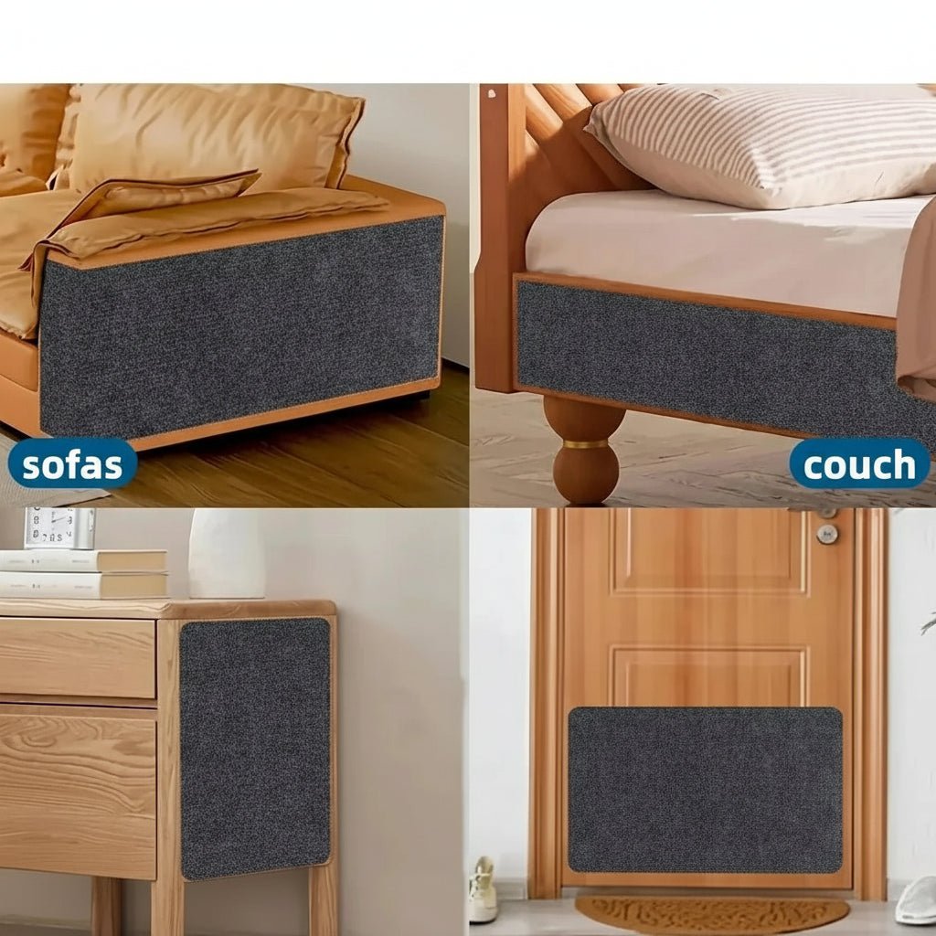 Invisible cat scratch film, safeguards furniture from pet claws.