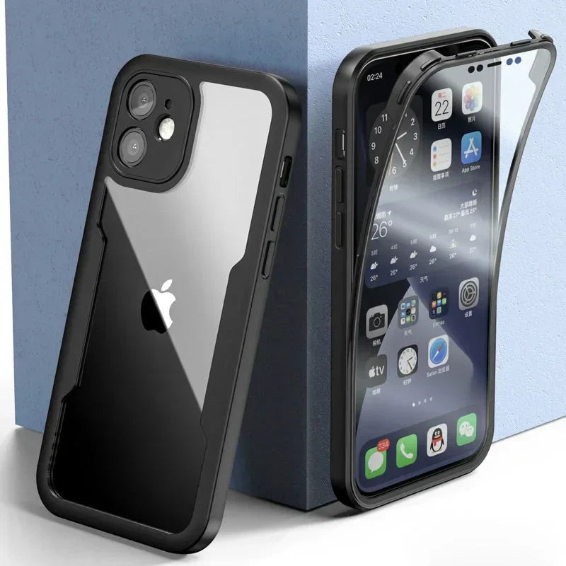 Full body protection clear phone case, anti-shock, with camera lens and screen covering