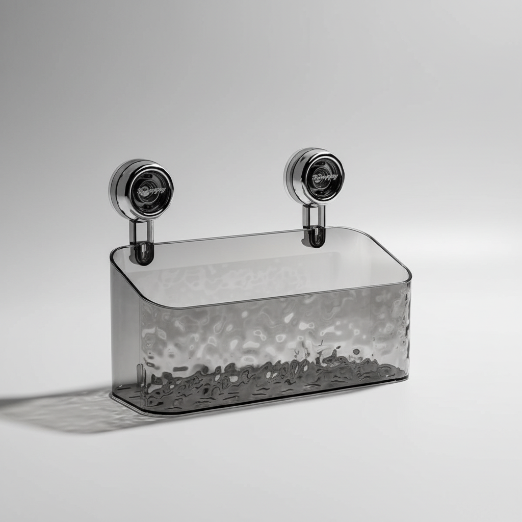 Clear OrganizeGrip wall storage unit, a functional and stylish addition for home organization without drills.