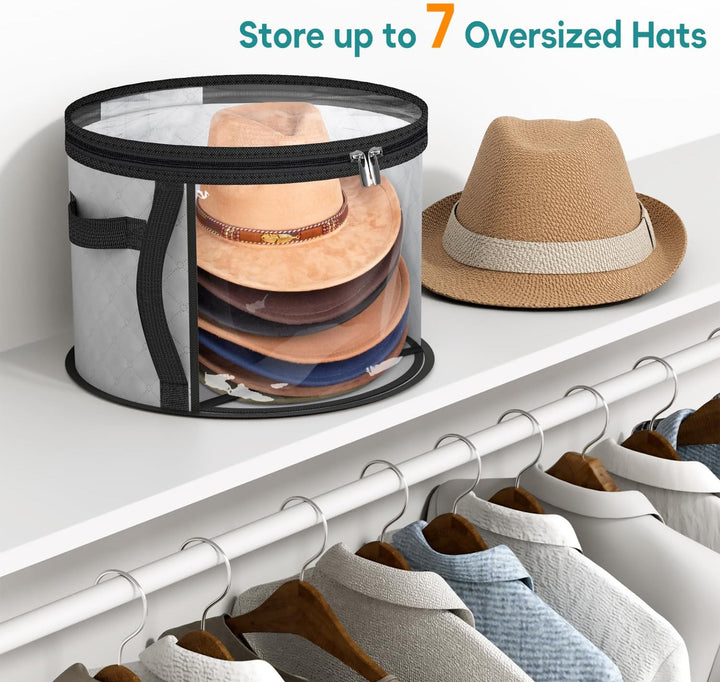 Portable wide-brim hat travel case, clear view organizer protects hats from dust and damage on the go.