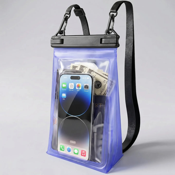 Unisex clear waterproof dry bag for beach, vacation, & travel. Protects phone & essentials from water & sand.