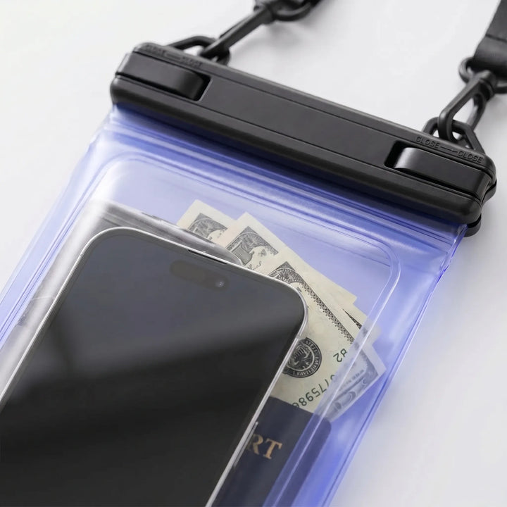 Waterproof phone holder & dry bag for kayaking, paddleboarding, & outdoor adventures. Touchscreen compatible.