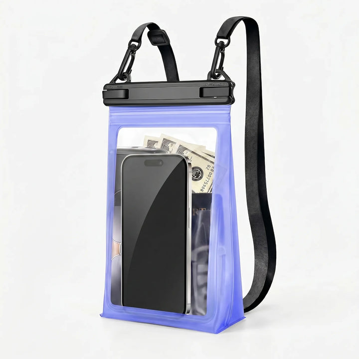 Unisex waterproof crossbody dry bag for phone & essentials. Clear design with touchscreen for water activities.