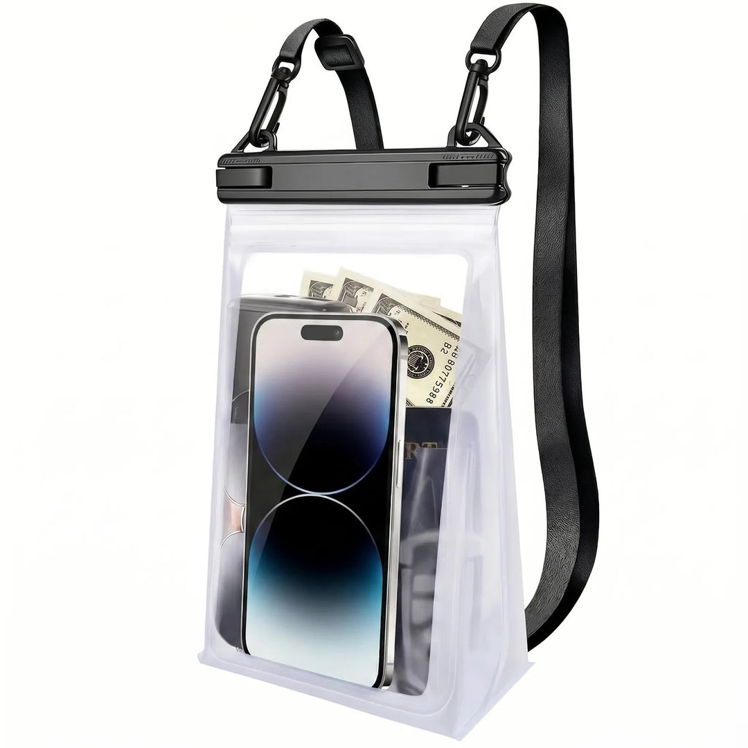 Stay connected with this clear waterproof phone pouch, allowing full touchscreen use during water sports & travel.