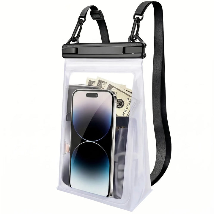 Stay connected with this clear waterproof phone pouch, allowing full touchscreen use during water sports & travel.