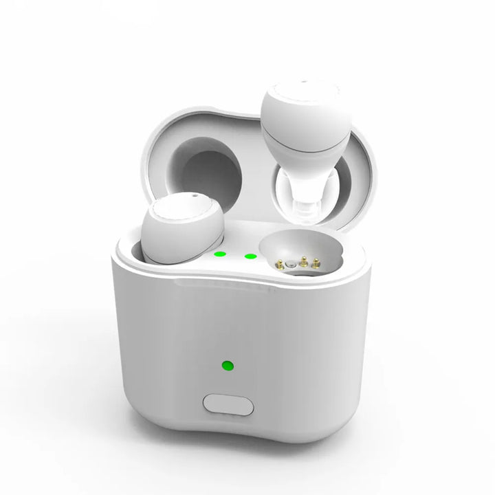 Adult wearing ClearTone Rechargeable CIC Digital Hearing Aid, enhancing hearing with advanced digital technology.