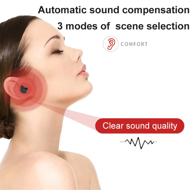 Close-up of ClearTone Rechargeable CIC Hearing Aid, showing its compact design for discreet hearing support.