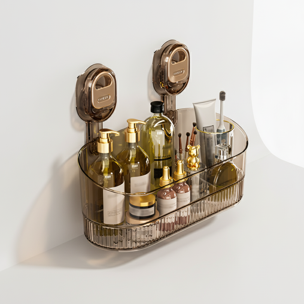 Versatile suction cup shelf, a no-drill solution for home organization in bathrooms and kitchens