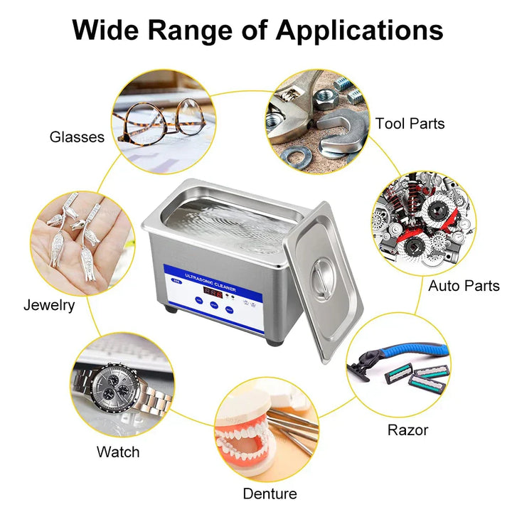 Compact ClearWave ultrasonic jewelry cleaner, 40kHz stainless steel, perfect for rings & watches.